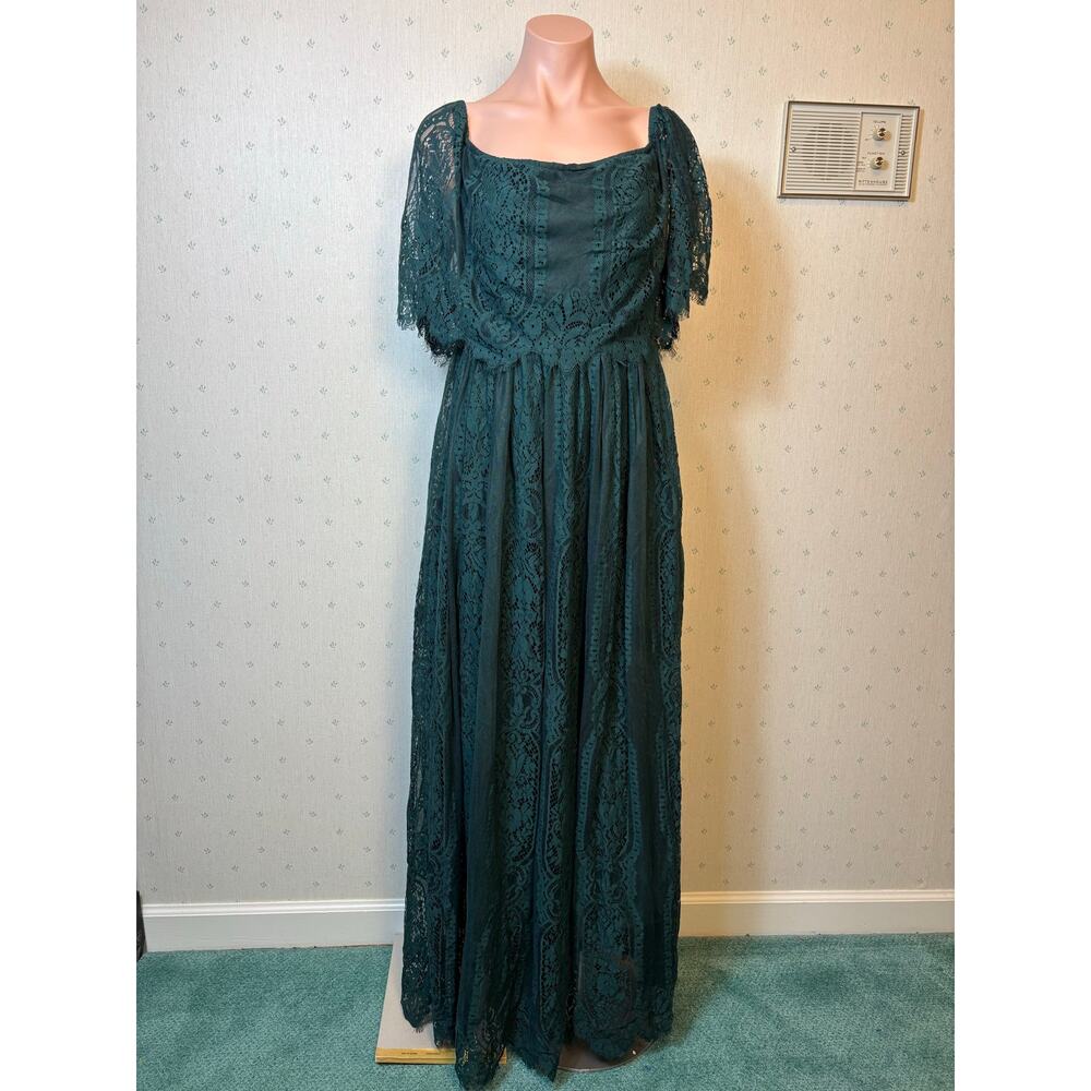 Baltic Born Caroline Lace Maxi Dress XL Emerald Off the Shoulder Cottagecore - Picture 5 of 12